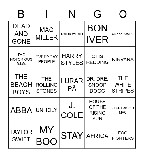 No Rhyme or Reason Bingo Card