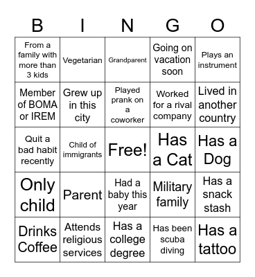 Get to know you Bingo Card