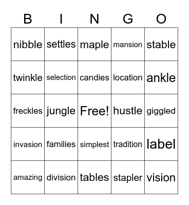 UNIT 8 Bingo Card