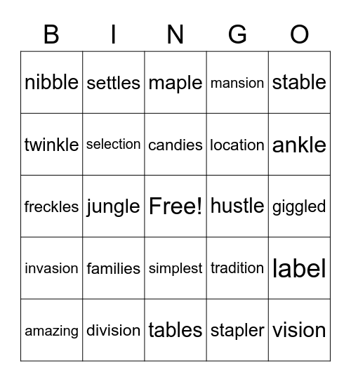 UNIT 8 Bingo Card