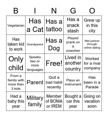 Get to know you! Bingo Card