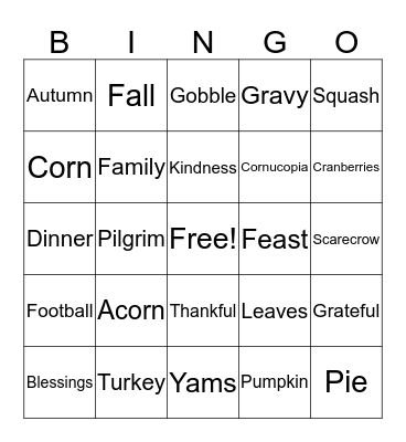 Happy Thanksgiving! Bingo Card