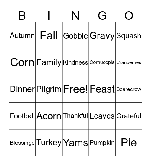 Happy Thanksgiving! Bingo Card