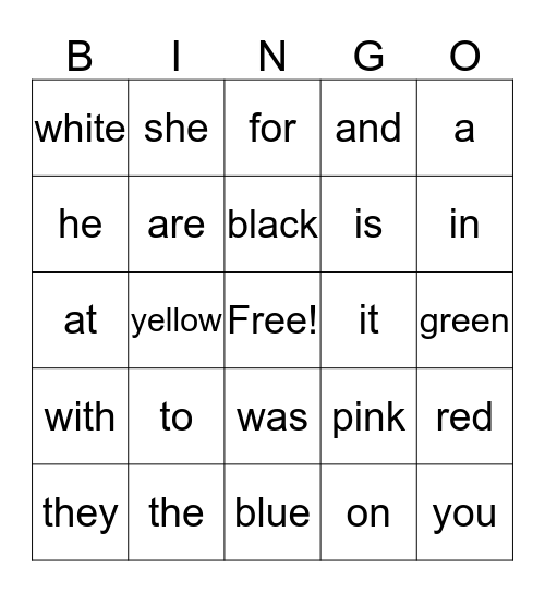 Sight Word Bingo (1) Bingo Card