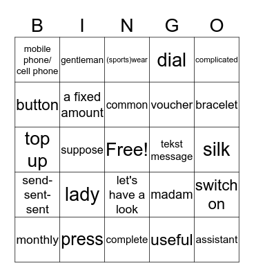 Vocabulary unit 3  Bingo Card