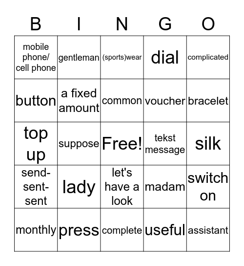 Vocabulary unit 3  Bingo Card