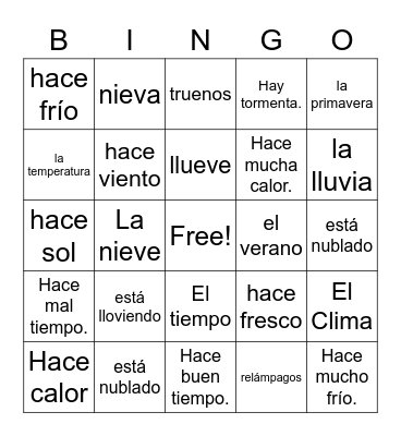 The Weather in Spanish Bingo Card