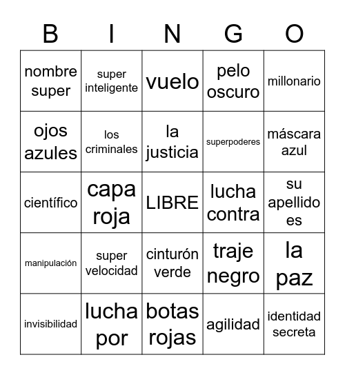 Los superhéroes Bingo Card