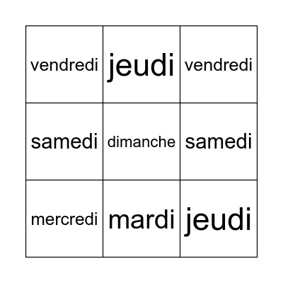 Loto des jours de la semaine Bingo Card