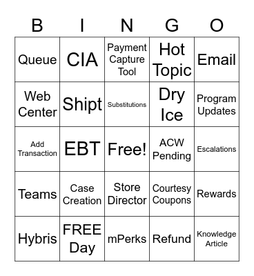 Meijer Call Center Bingo Card