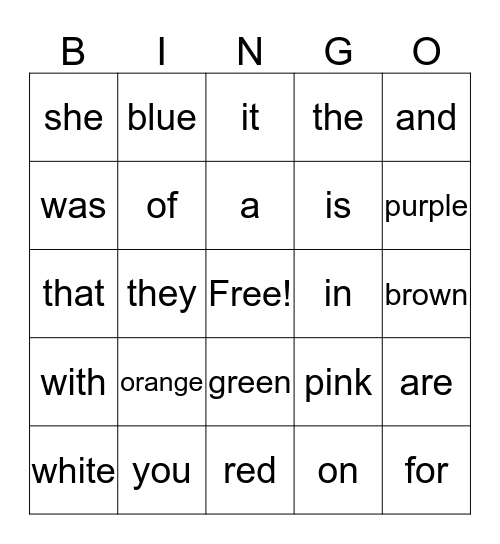 Sight Word Bingo (2) Bingo Card