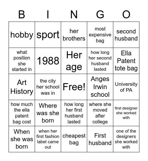 Tory Burch Bingo Card