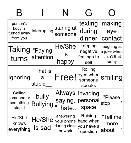 PERSPECTIVE BINGO Card