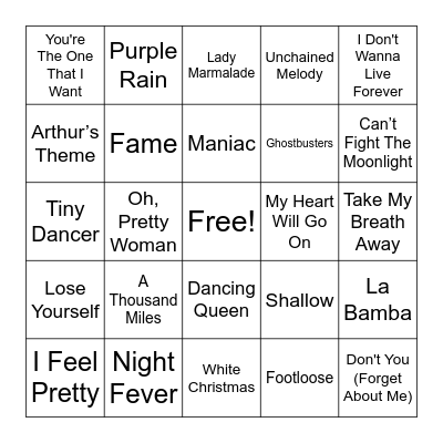 Music From Movies Bingo Card