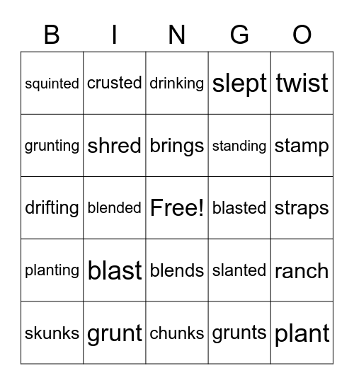 UNIT. 10 Bingo Card