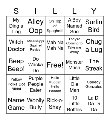 Silly Songs Bingo Card