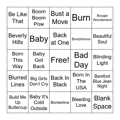 B Songs Bingo Card
