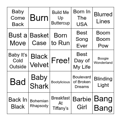 B Songs Bingo Card