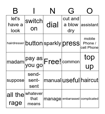 Vocabulary unit 3 Bingo Card