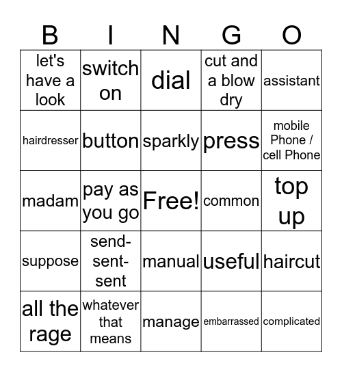 Vocabulary unit 3 Bingo Card