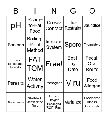 ServSafe Coursebook Ch 1-10 Bingo Card