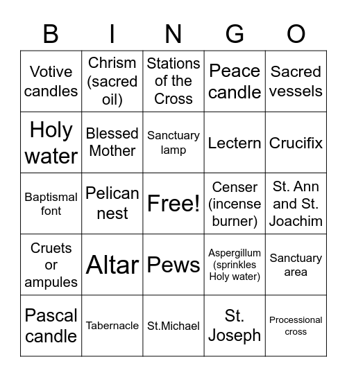 Church of St. Ann Bingo Card