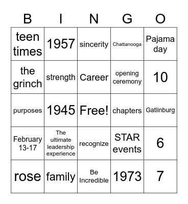 FCCLA Bingo Card
