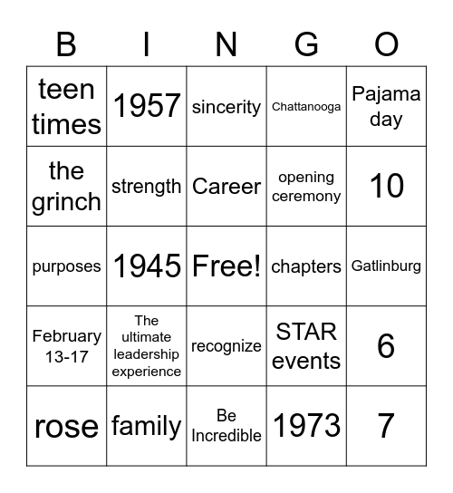 FCCLA Bingo Card