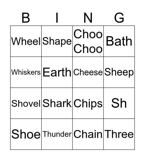 Diagraphs Bingo Card