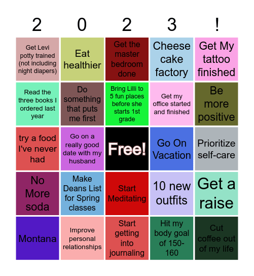 Year Goals Bingo Card
