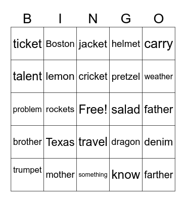 UNit 5 Bingo Card
