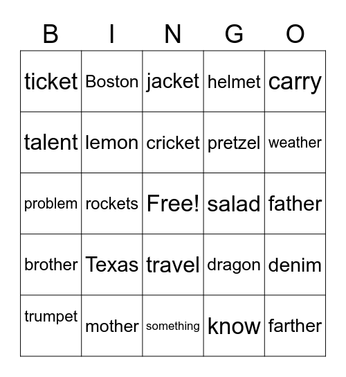 UNit 5 Bingo Card