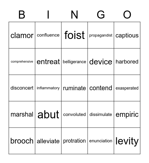 SAT Vocabulary #4 Bingo Card