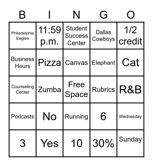 SOC 275 Syllabus BINGO! Bingo Card