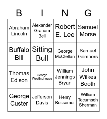 U.S. History Midterm People Review Bingo Card