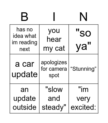 Booktube Bestie Bingo Card