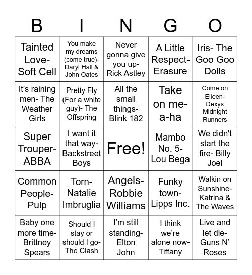 80's-90's Round Bingo Card