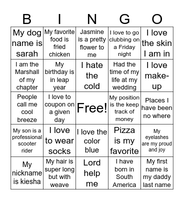 Sample Bingo Card