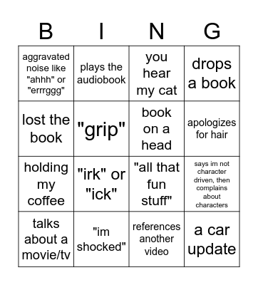Booktube Bestie Bingo Card