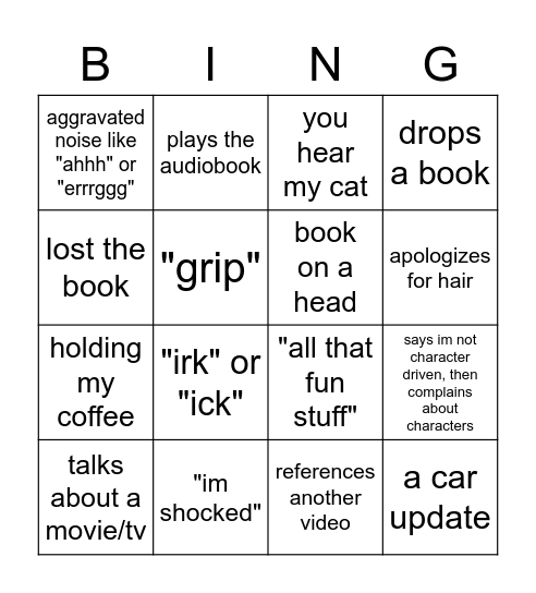 Booktube Bestie Bingo Card