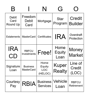 Products and Services Bingo Card