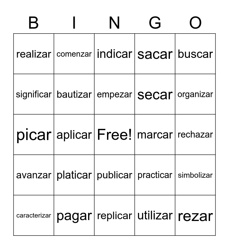 El pretérito con -car, -gar, -zar Bingo Card