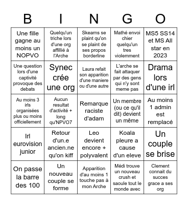 Arche 2023 Bingo Card