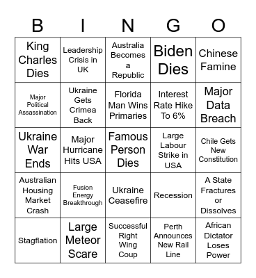 2023 Predictions Bingo Card