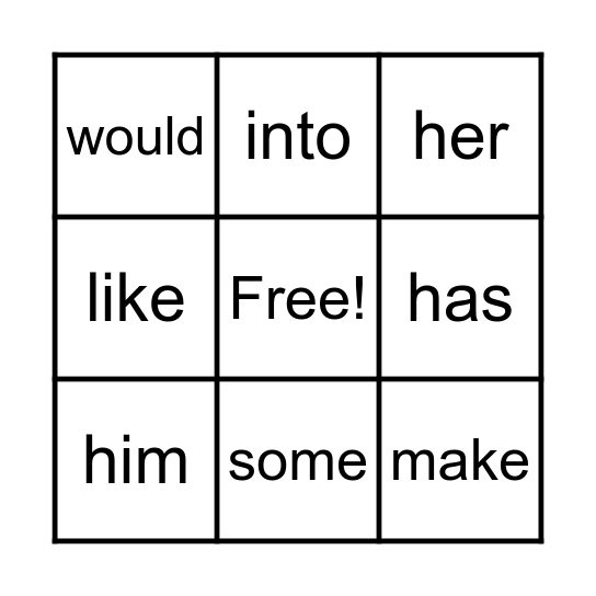 Most Common Words List #7 Bingo Card