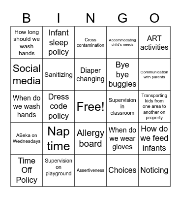 GROWING ROOM Bingo Card