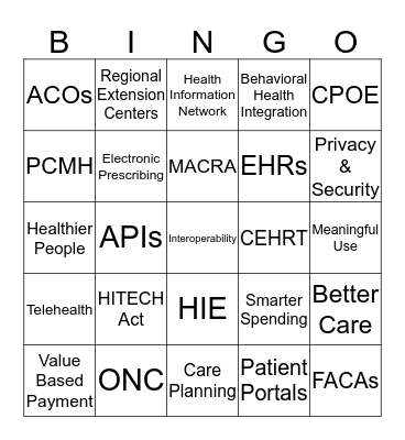 Health IT Bingo Card