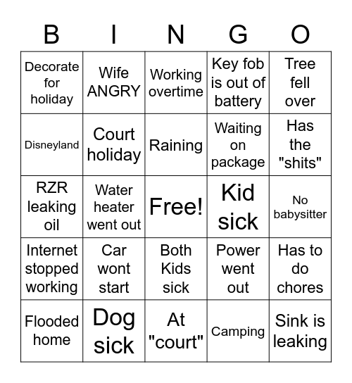 Van Horn's Excuse Bingo! Bingo Card