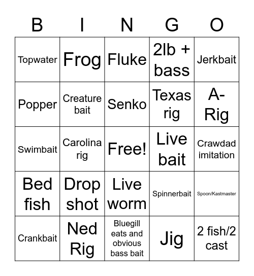 PDC Pond Bingo for Bass Bingo Card