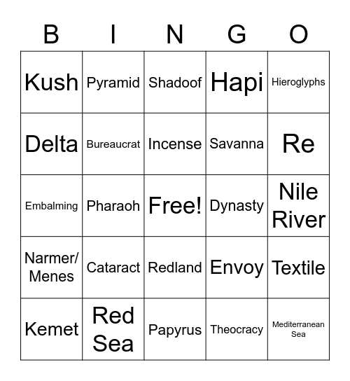 Ancient Egypt Vocabulary Bingo Card